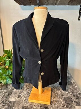 Women's Black Tailored Suit Jacket with Decorative Buttons